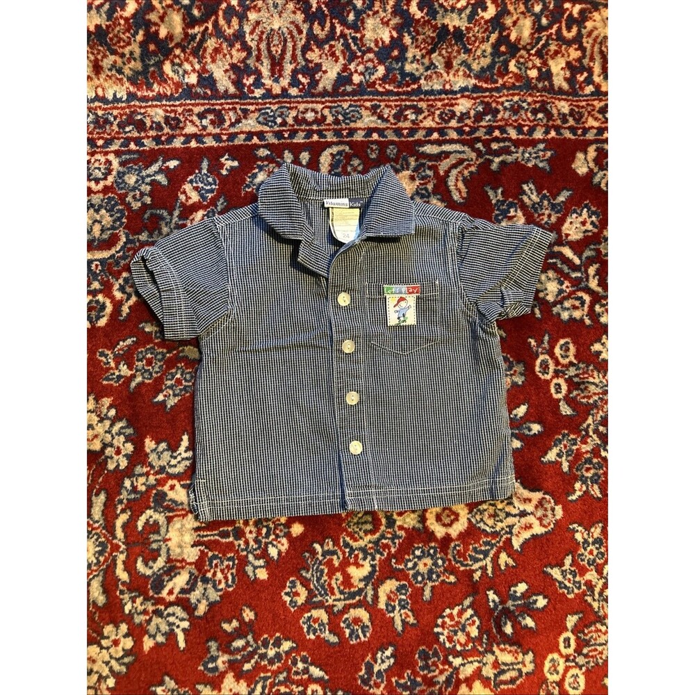 Vintage Vitamins Kids Shirt 90s Lets Play Button Up Colorblock 100% Cotton 24 mo